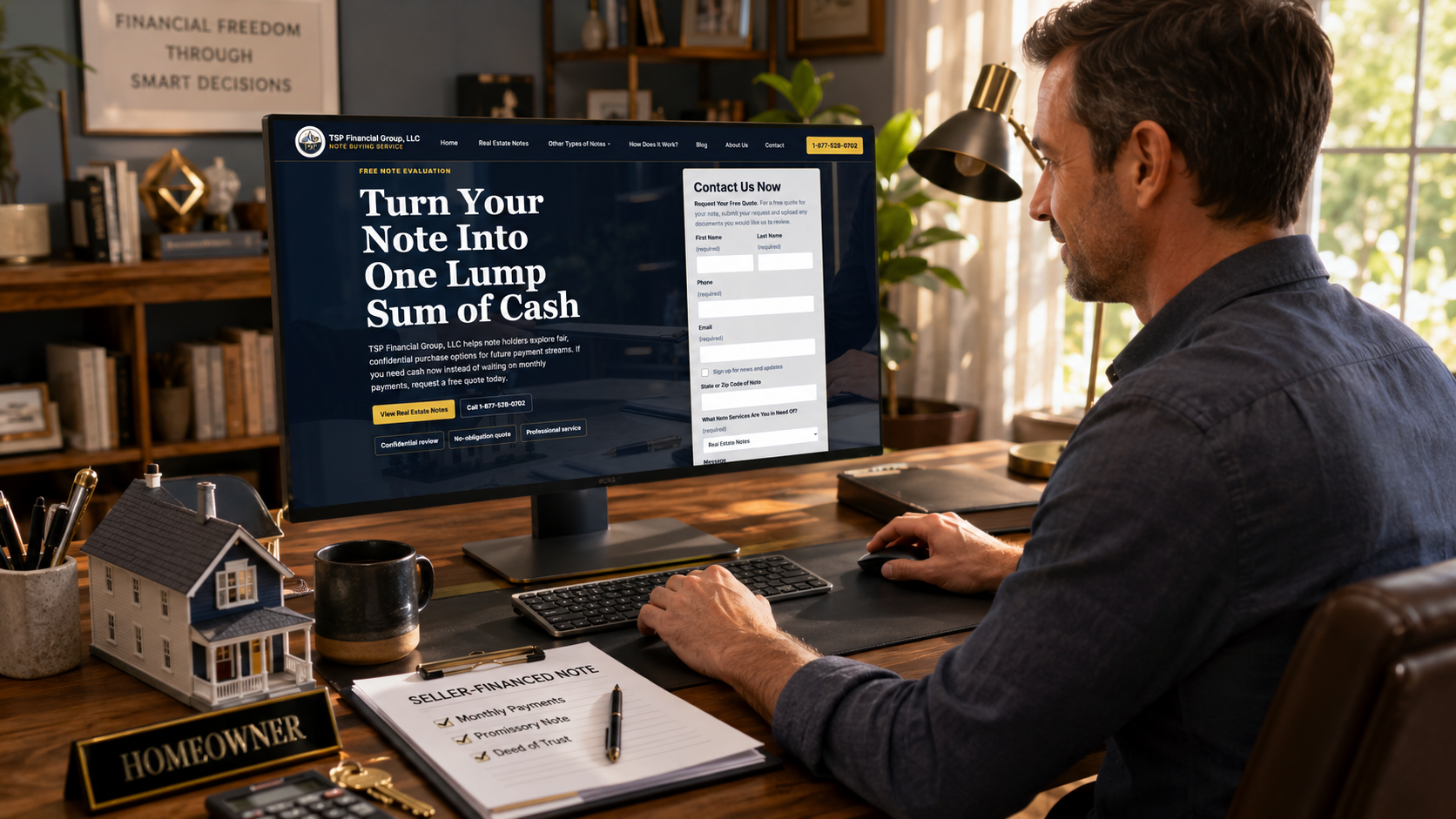 Homeowner requesting a free note quote on the TSP Financial Group website